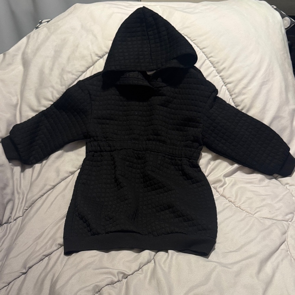 Kids Black Quilted Hoodie Dress